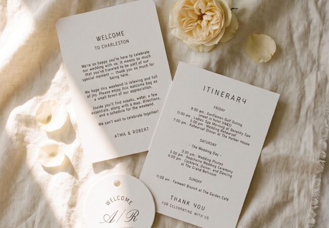 ELEGANT WEDDING WELCOME LETTER & ITINERARY CARD